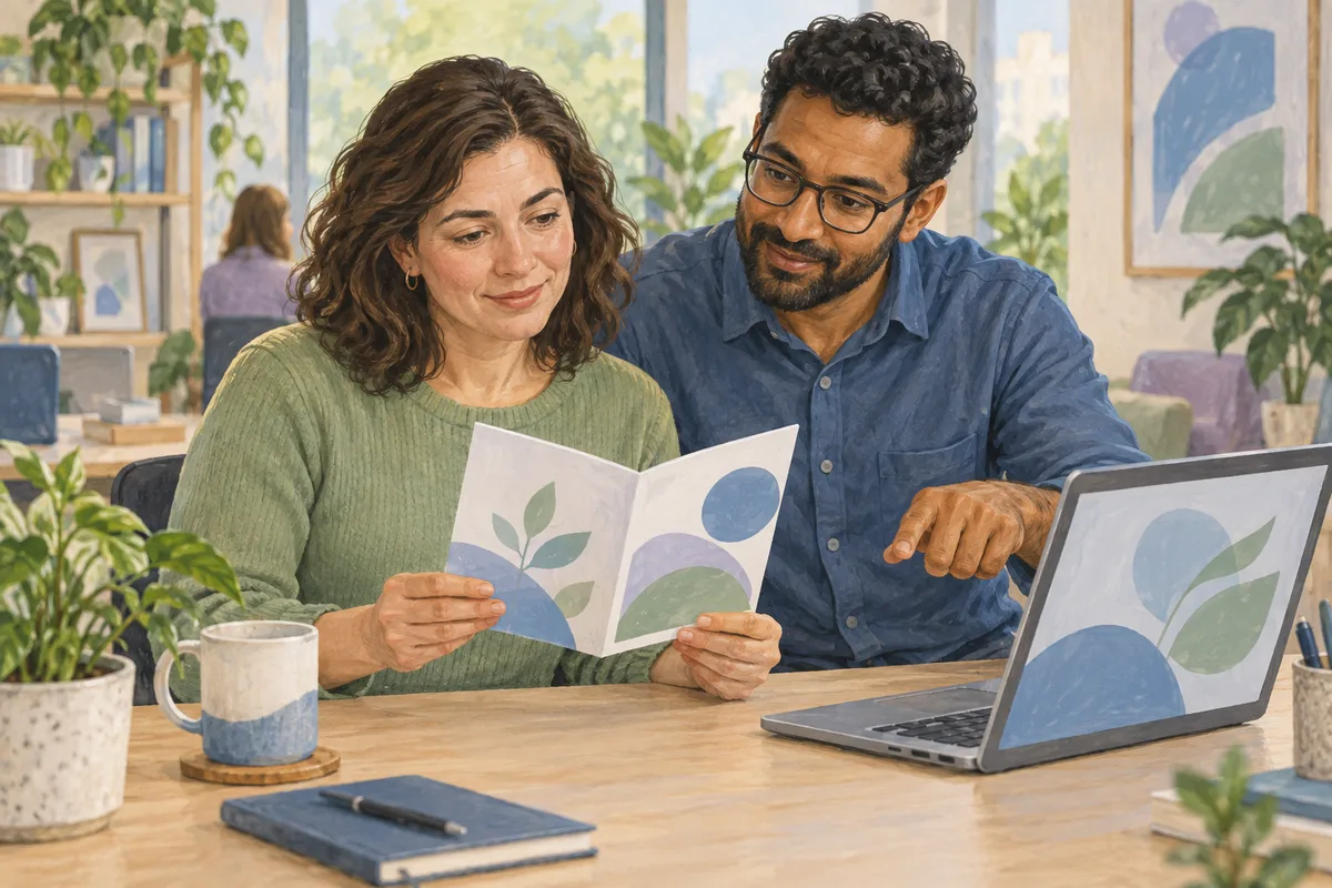 Illustration of colleagues finding information about workplace support